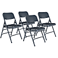 National Public Seating 300 Series Steel Folding Chairs, Blue, Set Of 4 Chairs