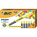 BIC® Brite Liner® Grip Highlighters, Chisel Tip , Pocket Style, Yellow, Pack Of 12
