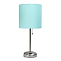 LimeLights Stick Lamp with Charging Outlet, 19-1/2"H, Aqua Shade/Brushed Steel Base
