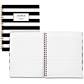 Cambridge Hardcover Wirebound Notebook - 160 Pages - Twin Wirebound - Both Side Ruling Surface - Ruled - 11" x 8 7/8" - Black & White Stripe Cover - Hard Cover, Dual Sided - 1 Each