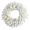 Nearly Natural Colorado Spruce Artificial Christmas Wreath With 129 Bendable Branches And 20 Warm LED Lights, 18” x 4”, White