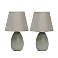 Simple Designs Mini Egg Oval Ceramic Table Lamps, 9-7/16"H, Gray Shade/Gray Base, Pack Of 2 Lamps