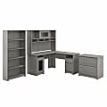 Bush Business Furniture Cabot 60"W L-Shaped Corner Desk With Hutch, Lateral File Cabinet And 5-Shelf Bookcase, Modern Gray, Standard Delivery