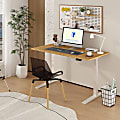 FlexiSpot E7 Pro Electric 60”W Adjustable Height Standing Desk, White/Bamboo