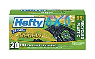 Hefty® Renew 1.1-mil Drawstring Outdoor Trash Bags, 33 Gallons, Black, Box Of 20