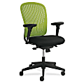 Safco Adjustable Arms Black Fabric Task Chair - Fabric Black Seat - Poly Green Back - Black Frame - 5-star Base - 24.8" Width x 26" Depth x 39" Height