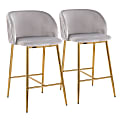 LumiSource Fran Pleated Fixed-Height Counter Stools, Silver/Gold, Set Of 2 Stools