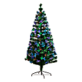 Nearly Natural Pine 60”H Artificial Fiber Optic Christmas Tree With LED Lights, 60”H x 32”W x 32”D, Green
