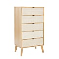 Powell Carling 5-Drawer Cane Bedroom Chest, 52"H x 28"W x 18-1/2"D, Natural