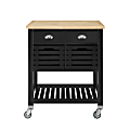 Linon Sherwood Butcher Block Kitchen Cart, 36-1/4”H x 30”W x 22”D, Black