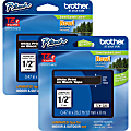 Brother® P-touch TZe Laminated Tape Cartridges, 15/32"W x 26 1/5'L , Rectangle, Black, 2 Per Bundle