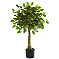 Nearly Natural 3'H Polyester Artificial Ficus Tree with Pot, Green