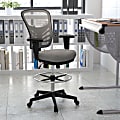 Flash Furniture Mid-Back Mesh Ergonomic Drafting Chair with Adjustable Chrome Foot Ring, Adjustable Arms, Light Gray/Black