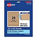 Avery® Kraft Permanent Labels With Sure Feed®, 94217-KMP100, Rectangle, 3/4" x 3-1/2", Brown, Pack Of 2,000