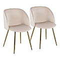 LumiSource Fran Dining Chairs, Pleated, Velvet, Gold/White, Set Of 2 Chairs