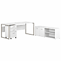 Bush® Business Furniture Hybrid 72"W Computer Table Desk With Storage And Mobile File Cabinet, White, Premium Installation