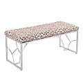LumiSource Constellation Contemporary Fabric Bench, Beige Leopard/Silver