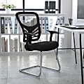 Flash Furniture Mesh Side Reception Chair with Chrome Sled Base, Black