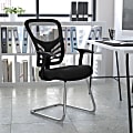 Flash Furniture Mesh Side Reception Chair with Chrome Sled Base, Black 1 thumbnail image