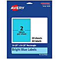 Avery® Printable Labels, 94229-BBP20, Rectangle, 5-1/2" x 8-1/2", Matte Bright Blue, Pack of 40