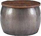 Powell Angus Drum Side Table With Storage, 18-1/2"H x 27-1/2"W x 27-1/2"D, Pewter/Brown