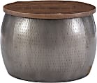 Powell Angus Drum Side Table With Storage, 18-1/2"H x 27-1/2"W x 27-1/2"D, Pewter/Brown 1 thumbnail image