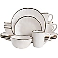 Elama Modern Stoneware Dinnerware Set, Matte White/Gold, Set Of 16 Pieces