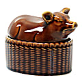 Martha Stewart Stoneware Sculpted Pig Covered Oval Baker, 6”, Brown 1 thumbnail image