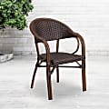 Flash Furniture Lila Rattan Restaurant Patio Chairs With 9-Tier Stacking Capacity, Bark Brown Rattan/Red Bamboo, Set Of 3 Chairs