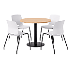 KFI Studios Midtown Pedestal Round Standard Height Table Set With Imme Armless Chairs, 31-3/4”H x 22”W x 19-3/4”D, Maple Top/Black Base/White Chairs