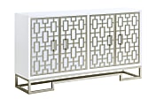 Coast to Coast Naomi Large Chic And Modern 4-Door Wide Credenza, 34"H x 60"W x 16"D, Dreamy White & Champagne Lights