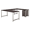 Bush Business Furniture 400 Series U Shaped Table Desk with 3 Drawer Mobile File Cabinet, 72"W, Storm Gray, Premium Installation