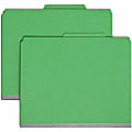 Smead® Pressboard Colored Classification Folders, 2" Capacity, 2 Fasteners, 2 Dividers, Letter Size, 2" Expansion, 2/5-Cut Tab, 100% Recycled, Green, Box Of 10