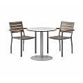 KFI Studios Eveleen 3-Piece Outdoor Patio Set, 33-13/16”H x 36”W x 36”D, Gray/Silver Table, White/Gray Chairs