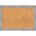 Amanti Art Rectangular Non-Magnetic Cork Bulletin Board, Natural, 40” x 28”, Flair Polished Nickel Plastic Frame