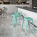 Flash Furniture 24"H Commercial-Grade Metal Backless Counter Stool, Mint Green