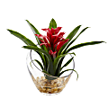 Nearly Natural Tropical Bromeliad 8”H Artificial Floral Arrangement With Angled Vase, 8”H x 6”W x 6”D, Red