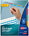Avery® Print & Apply Clear Label Translucent Plastic Dividers with Index Maker® Easy Apply™ Printable Label Strip, 5 Multicolor Tabs