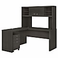 Bush Business Furniture Echo L-Shaped Desk With Hutch And Mobile File Cabinet, Charcoal Maple, Standard Delivery