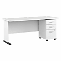 Bush® Business Furniture Studio A 72"W Computer Desk With 3-Drawer Mobile File Cabinet, White, Standard Delivery