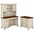 Bush Furniture Fairview Computer Desk With Hutch And 2 Drawer Lateral File Cabinet, Antique White/Tea Maple, Standard Delivery 1 thumbnail image
