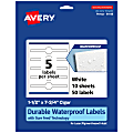 Avery® Waterproof Permanent Labels With Sure Feed®, 94118-WMF10, Cigar, 1-1/2" x 7-3/4", White, Pack Of 50