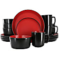 Elama Bacarra Stoneware Dinnerware Set, Black/Red, Set Of 16 Pieces 1 thumbnail image