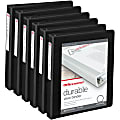 Office Depot® Brand Durable View 3-Ring Binder, 1" Round Rings, Black, 49% Recycled, Pack Of 6