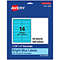 Avery® Printable Labels With Sure Feed® Technology, 94206-BBP40, Rectangle, 1-1/3" x 4", Matte Bright Blue, Pack of 560 1 thumbnail image