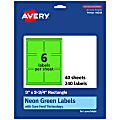 Avery® Print-To-The-Edge Labels With Sure Feed® Technology And Easy Peel®, 94248-NGP40, Rectangle, 3" x 3-3/4", Matte Neon Green, Pack of 240 1 thumbnail image