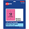 Avery® Print-To-The-Edge Labels With Sure Feed® Technology And Easy Peel®, 94228-BPP80, Rectangle, 1-1/4" x 3-3/4", Matte Bright Pink, Pack of 960 1 thumbnail image