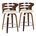 LumiSource Cosini Counter Stools, Walnut/Cream, Set Of 2 Stools