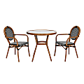 Flash Furniture Lourdes Indoor/Outdoor Commercial Bistro 31.5" Table, 2 Stack Chairs, Black & White Rattan/Natural Frame, SDA64280202ABWN 1 thumbnail image