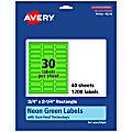 Avery® Print-To-The-Edge Labels With Sure Feed® Technology And Easy Peel®, 94216-NGP40, Rectangle, 3/4" x 2-1/4", Matte Neon Green, Pack of 1200 1 thumbnail image